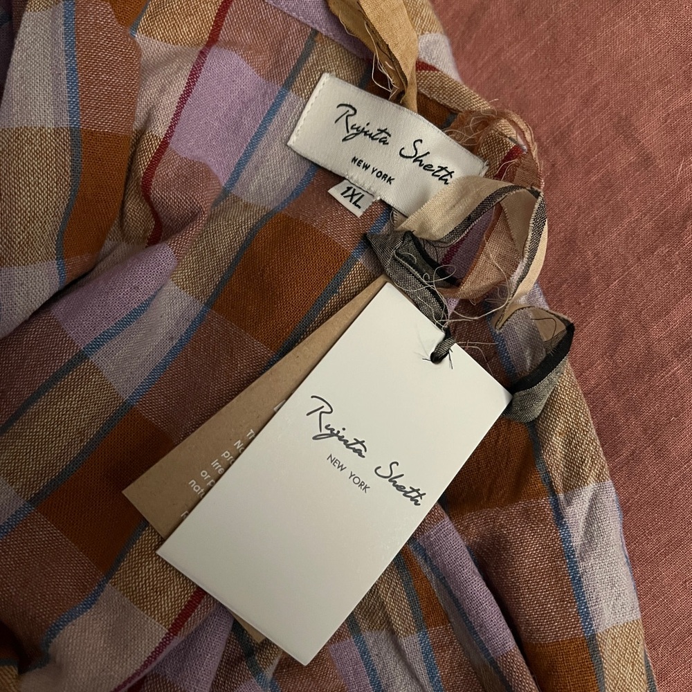 Plaid V-Neck Jumpsuit in Brown & Lavender - Picture 8 of 8